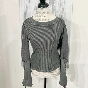 Free People Grey Puff Sleeve Sweater with Ties